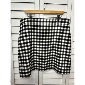 J. Crew Buffalo Plaid Wool Blend A-Line Skirt Women's Size 16 Black & Ivory
